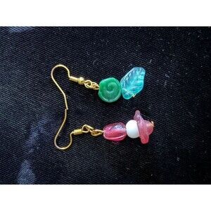 Bad Gurl Treasures Handmade Glass Floral Dangle Earrings - Mismatched Pair